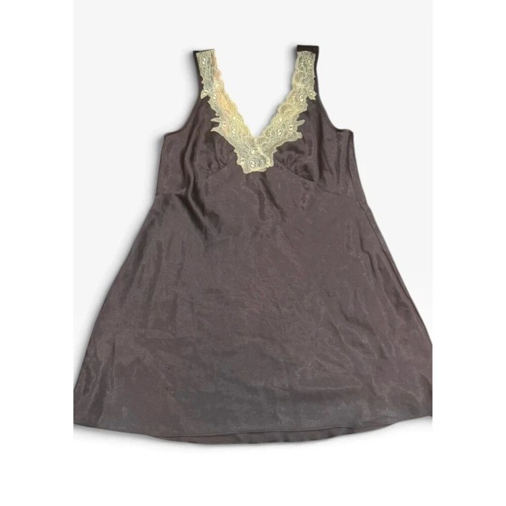 Jones New York Slip Dress Medium 90s Y2K Vintage Brown Lace Mini